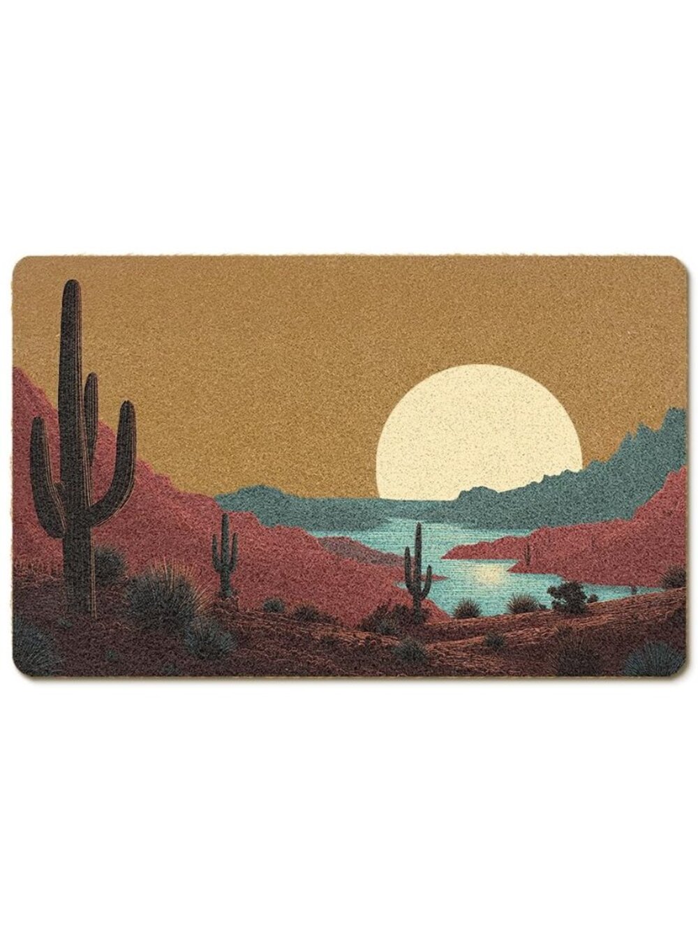 Boho Western Sun Doormat, Desert Landcape Western Welcome Mat, Southwestern Door